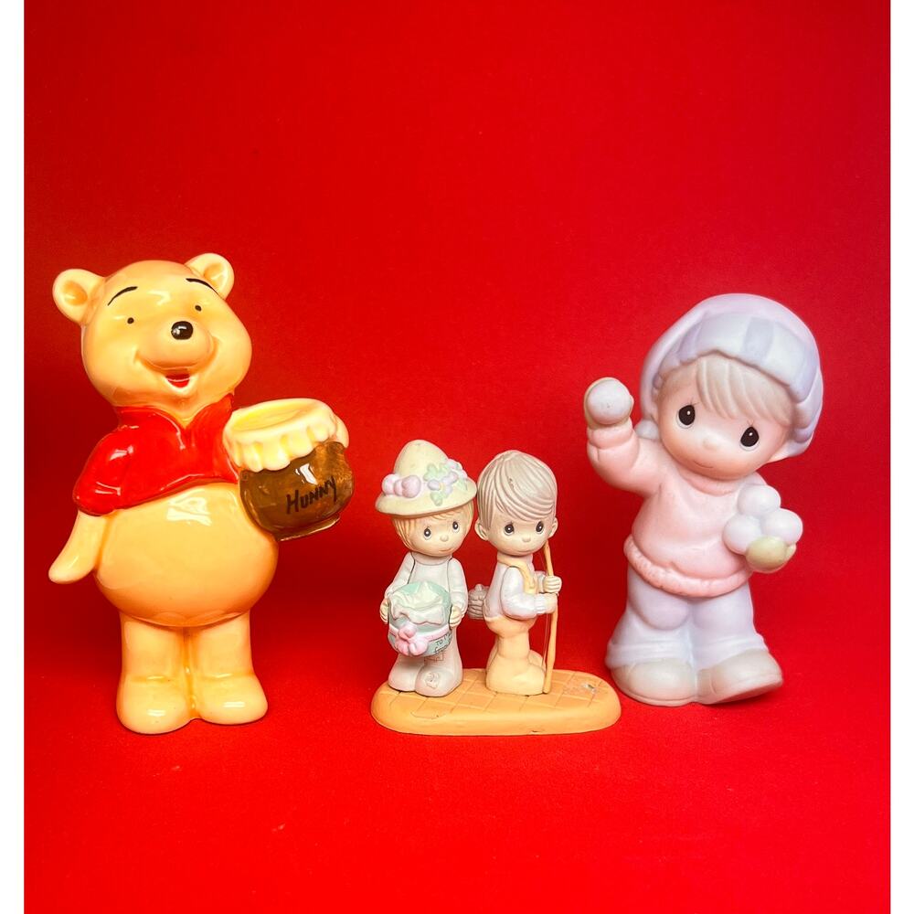 Winnie the Pooh Ceramic Precious Moments Figurines Lot of 3 Vintage Collectibles